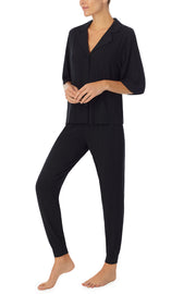 Sanctuary Clothing Elbow Sleeve Notch Collar Top & Jogger Knit Pajama Set