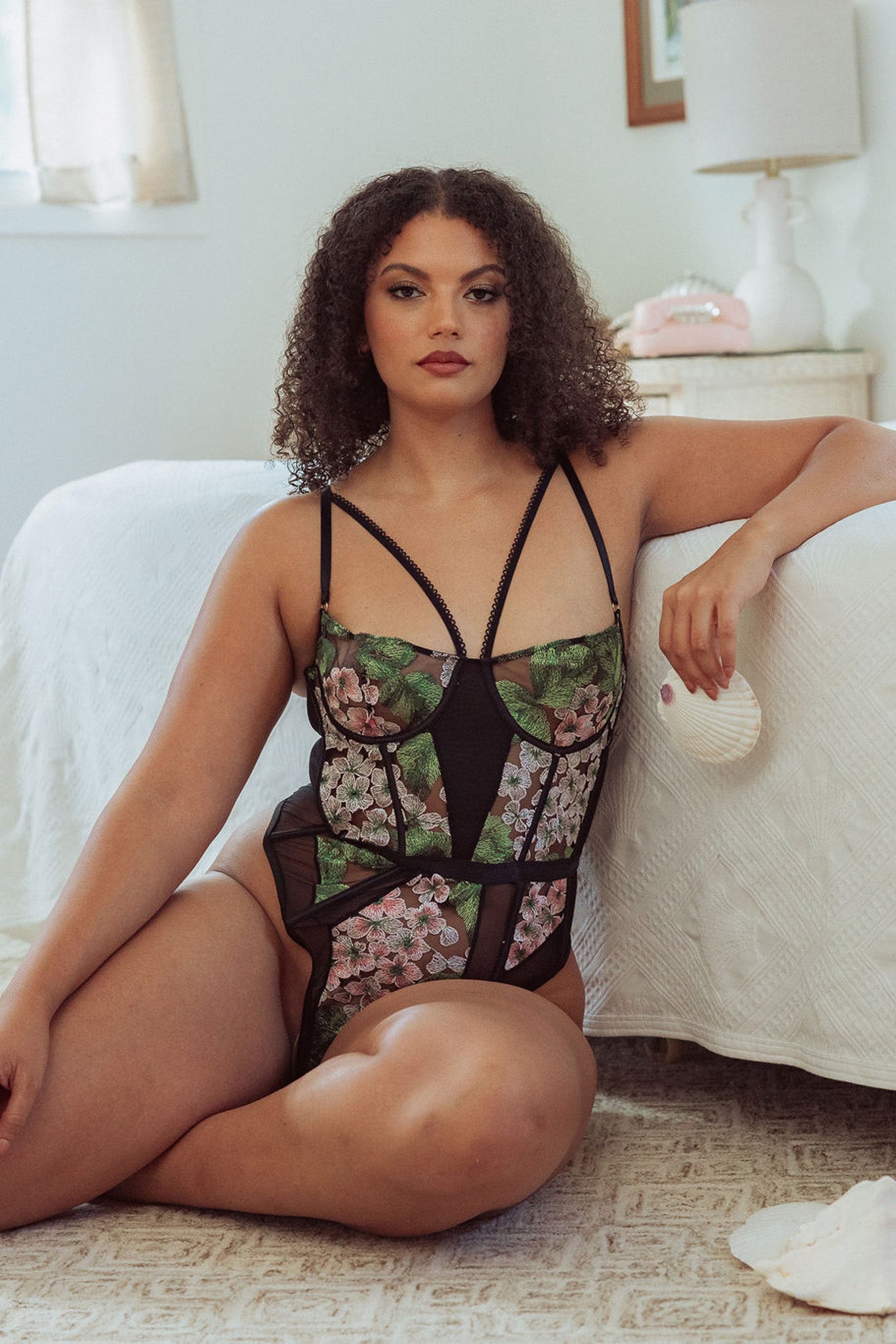 Kilo Brava Hydrangea Embroidered Underwire Bodysuit