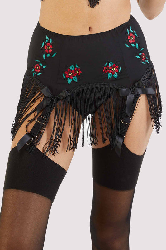 Mabel Western Floral Embroidery And Fringe Suspender Belt