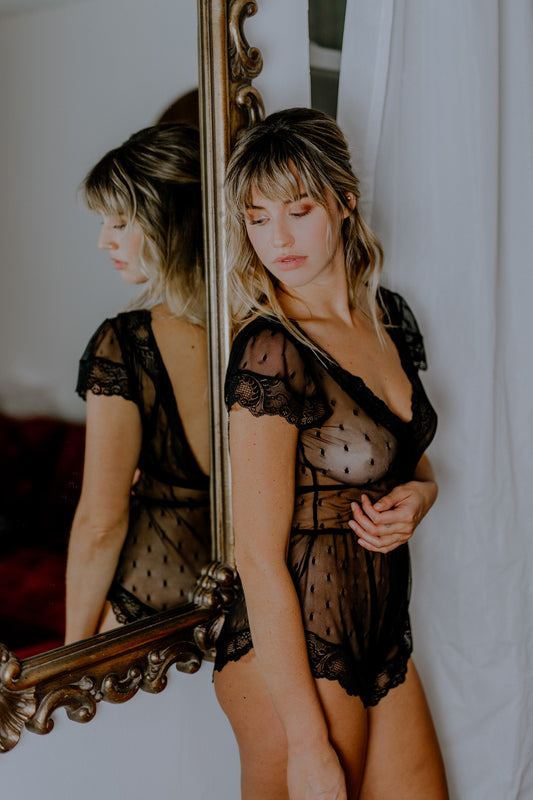 Hidden Intimates Black Lace Sheer Romper Teddy