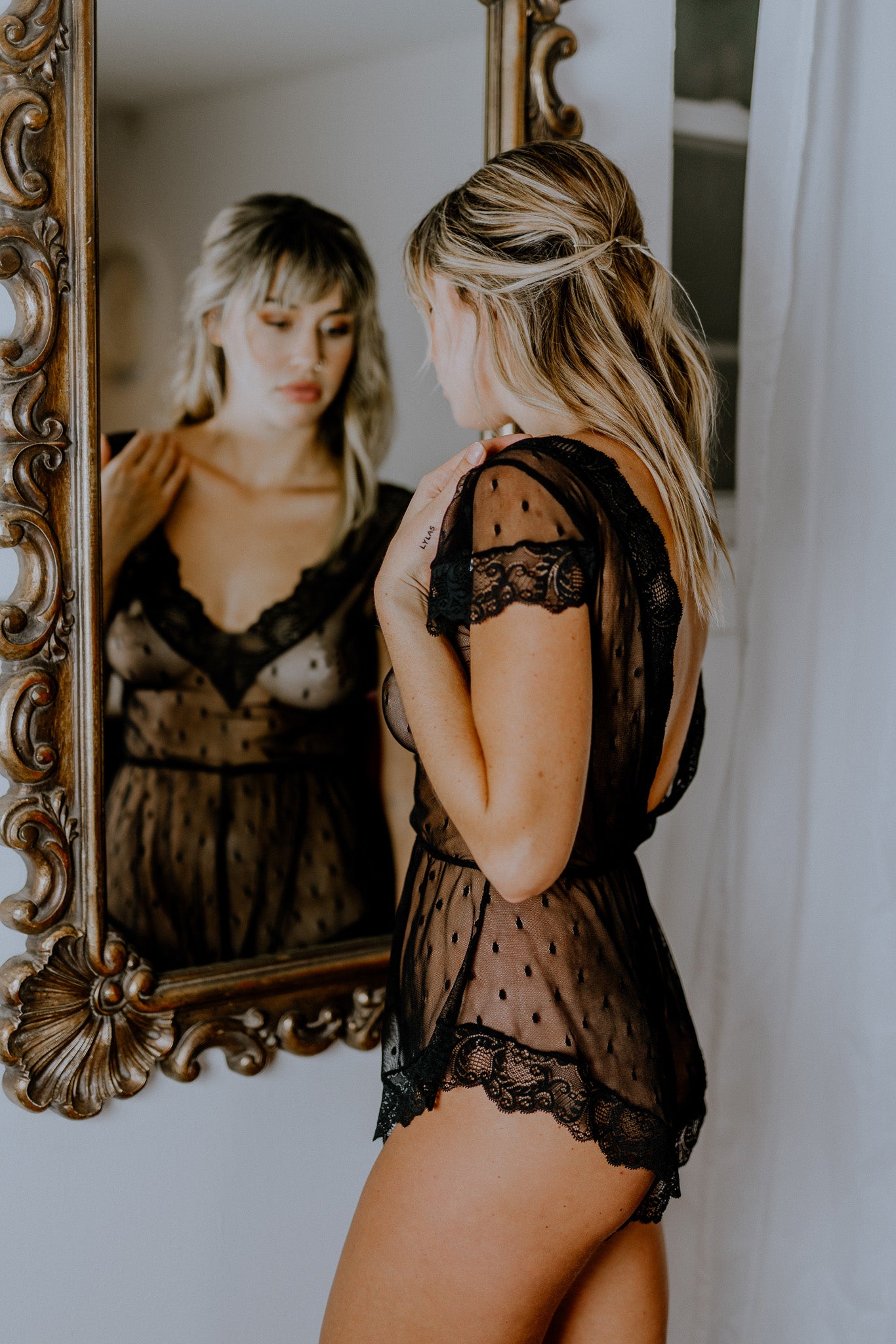 Hidden Intimates Black Lace Sheer Romper Teddy