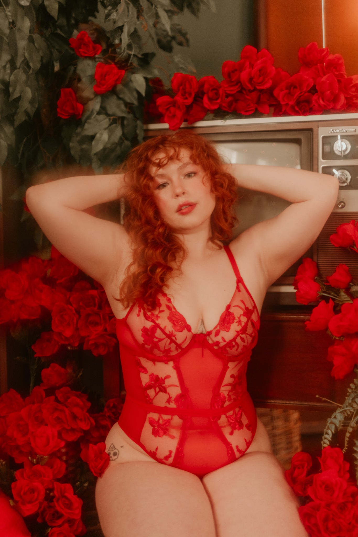 Escante Red Rose Embroidered Teddy Valentine's Day Lingerie - Hidden Intimates