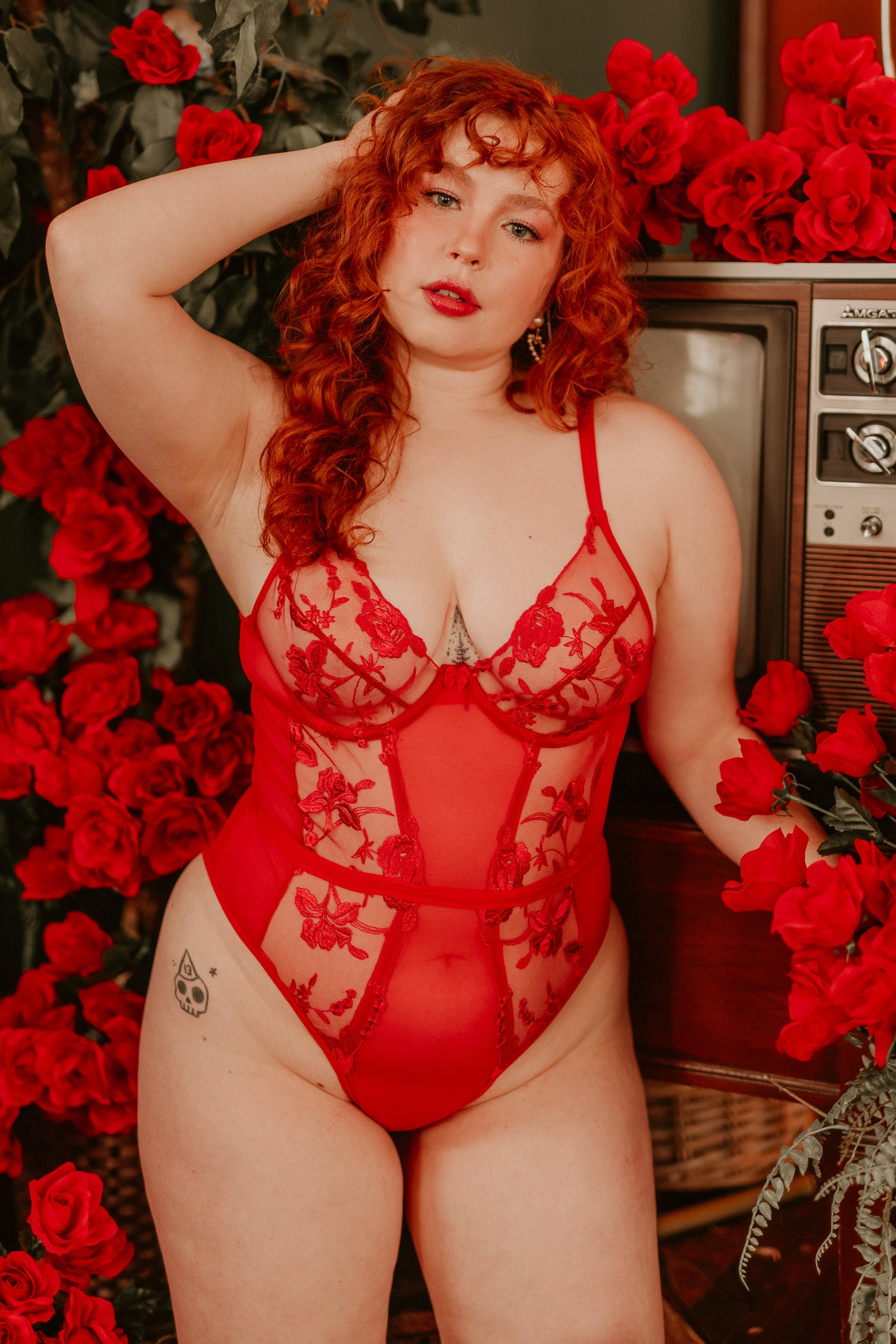 Escante Red Rose Embroidered Teddy Valentine's Day Lingerie - Hidden Intimates