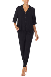 Sanctuary Clothing Elbow Sleeve Notch Collar Top & Jogger Knit Pajama Set