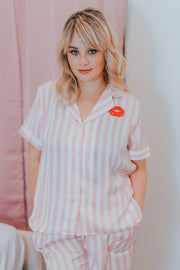 Kate Sisk Shady Lady Pink Stripe Notch Collar PJ Top