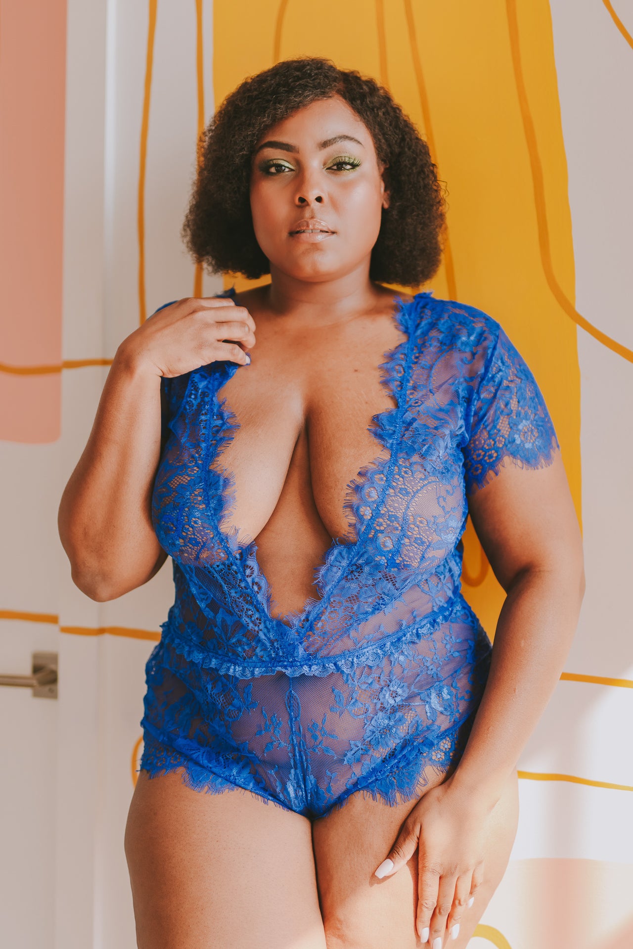 Royal Blue Eyelash Lace Romper